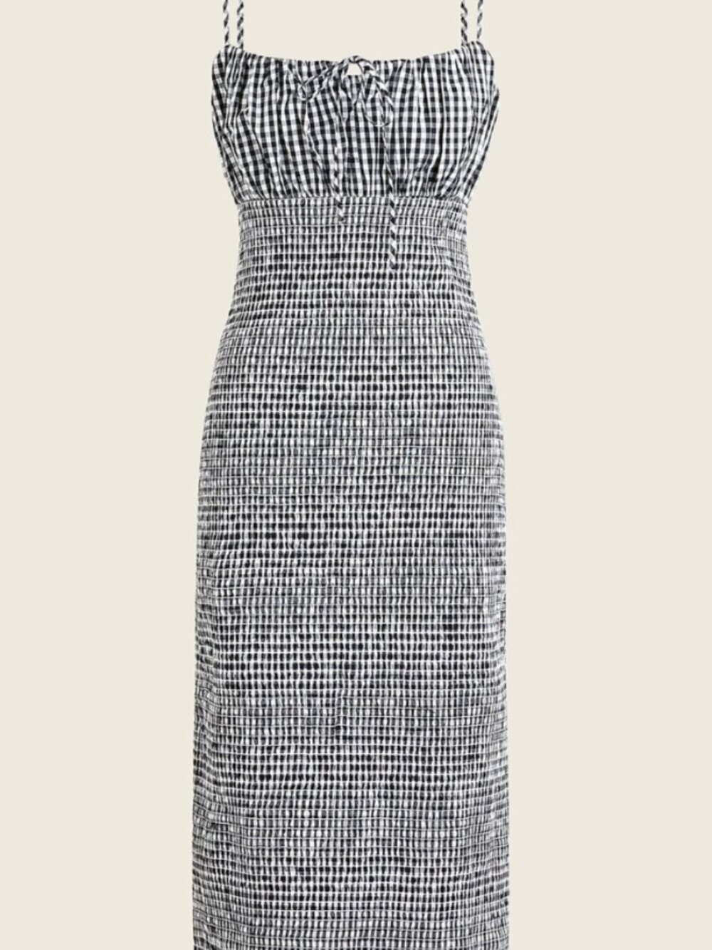 J.Crew Black White & Black Gingham Smocked Midi Dress Size 4